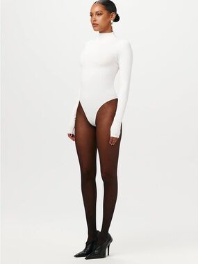 naked wardrobe White Long Sleeve High Neck Bodysuit